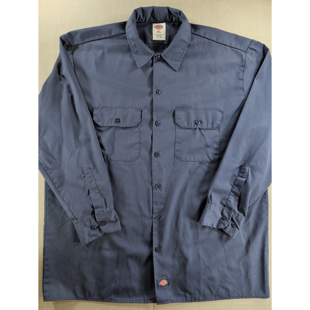 Dickies Work Shirt Mens XL Blue Long Sleeve Button Up Uniform Utility